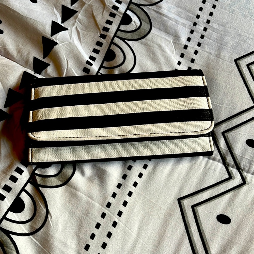 KUT FROM THE KLOTH Striped slim wallet vegan leather black and white striped